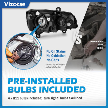 Vizotae Headlights Assembly for 2011-2020 Dodge Grand Caravan, for 2008-2016 Chrysler Town Country High/Low Beam with Bulbs, Passenger and Driver Side