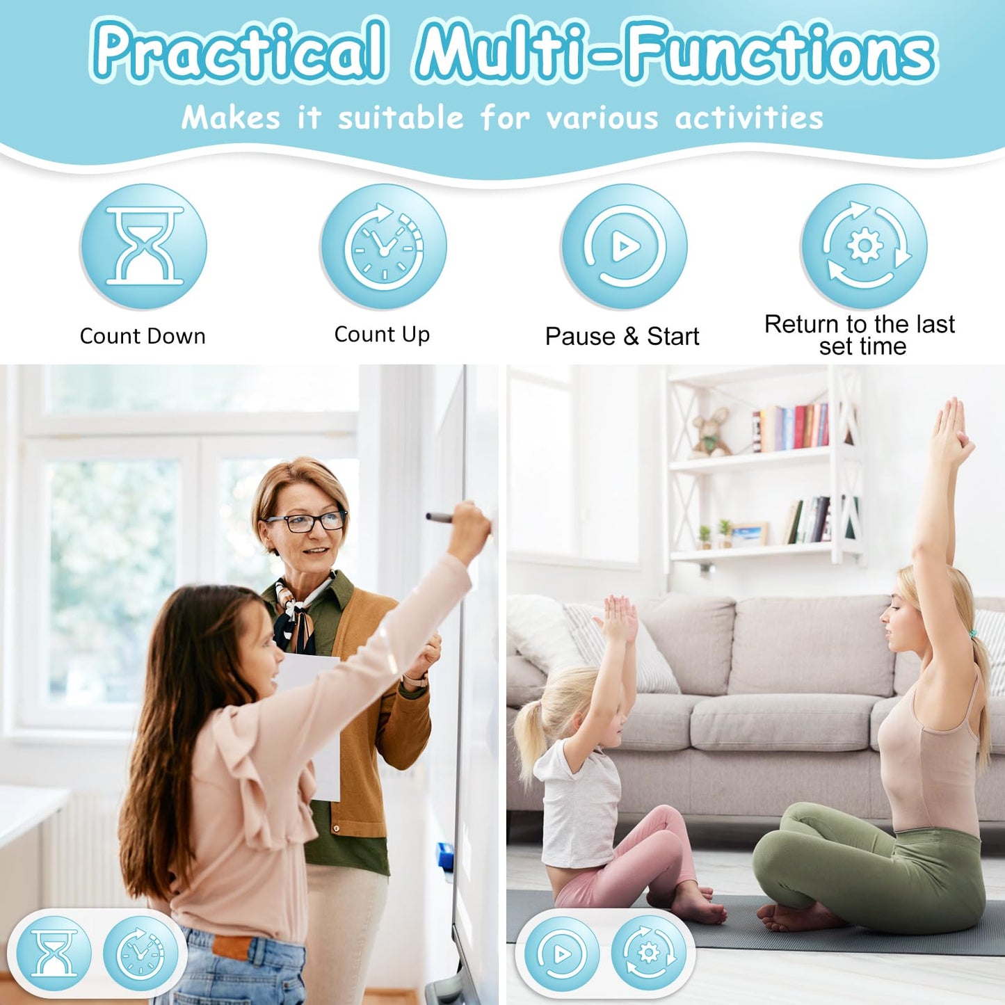 Visual Timer, 99 Minute Digital Kitchen Desk Timer for Office Supplies Home Productivity Management Tool Countdown Count Up, White