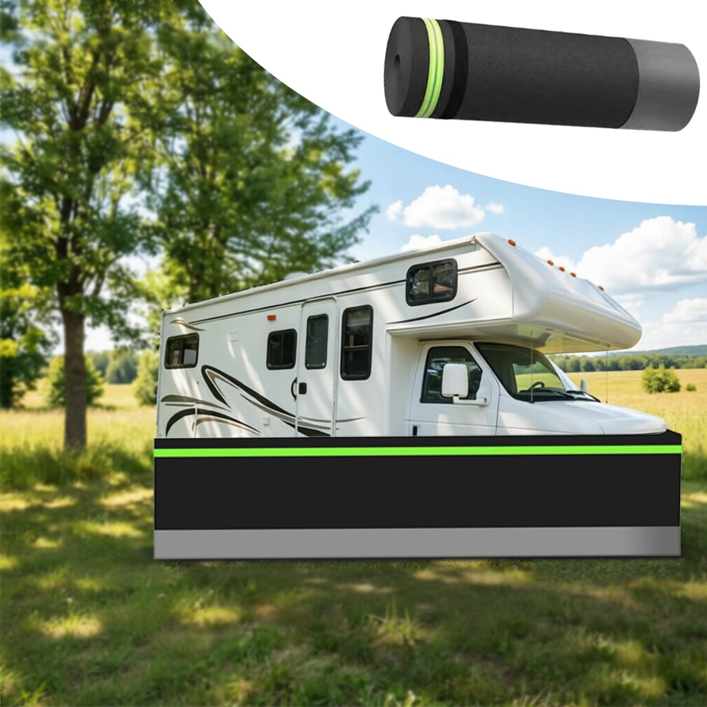 RV Skirting 66FT x 2.6FT, Heavy Duty Insulated Windproof Waterproof Camper Skirt, Stainless Steel Bottom & Reflective Strips, Quick Installation for 5th Wheel, Travel Trailer, Outdoor Storage