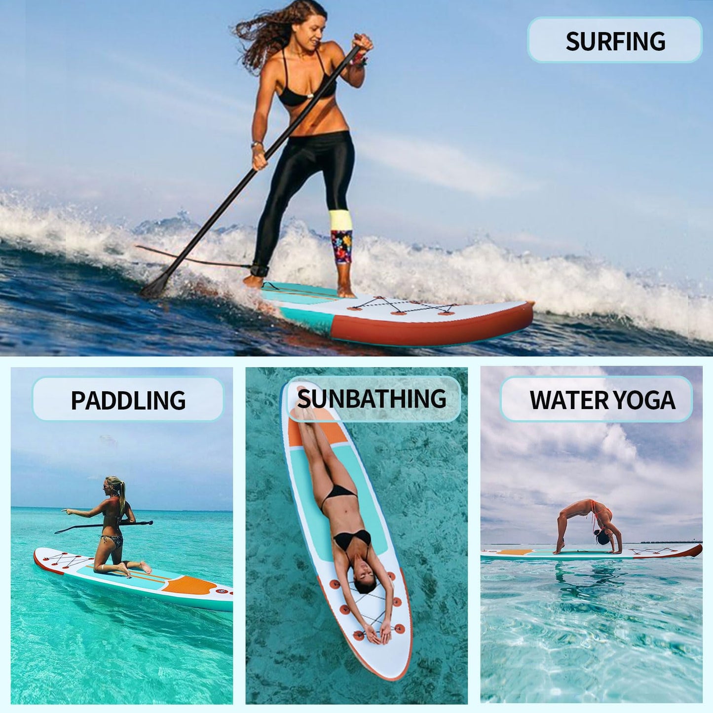 Inflatable Paddle Boards Stand Up Paddleboard Wide Stable with SUP Paddle Board Accessories for All Skill Levels with Fins, Adjustable Paddle, Pump, Backpack, Leash