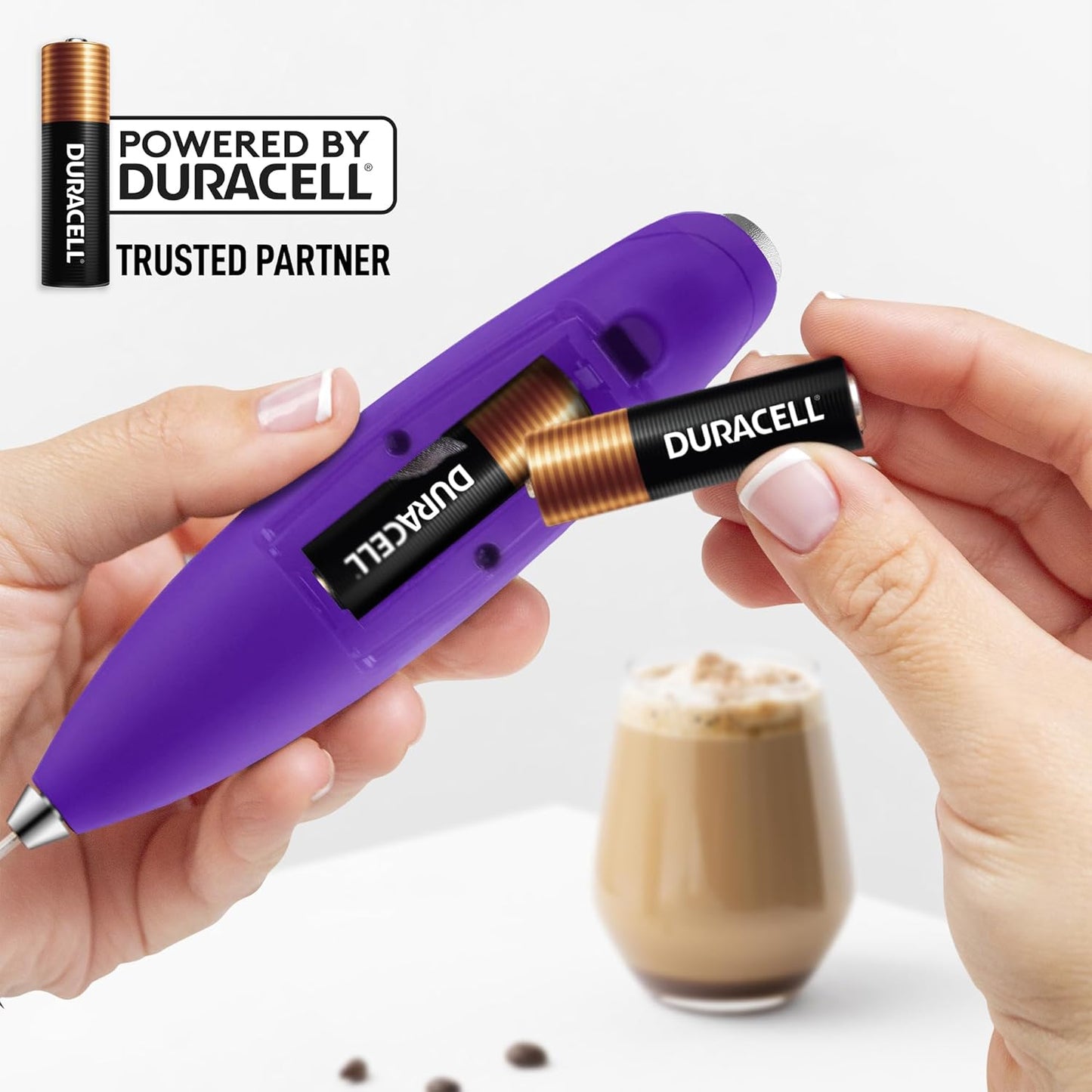 Zulay Kitchen Tornado Triple Whisk Milk Frother - Handheld Foam Maker for Coffee & Lattes | Includes 4 Duracell Batteries - Purple