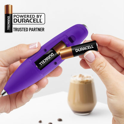 Zulay Kitchen Tornado Triple Whisk Milk Frother - Handheld Foam Maker for Coffee & Lattes | Includes 4 Duracell Batteries - Purple
