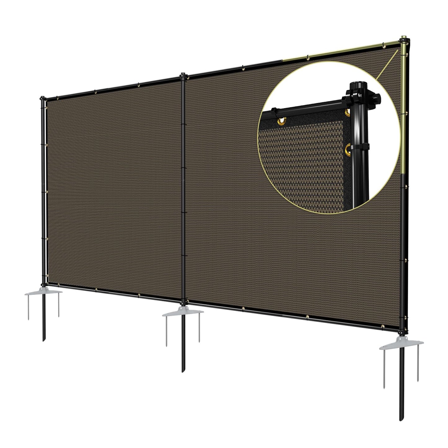 TANG 5'x12' Outdoor Privacy Screen FreeStanding, 220GSM Mesh Fencing with Poles Stakes, Privacy Fence Panels for Outside, Temporary Dog Fences for Garden Patio, Brown