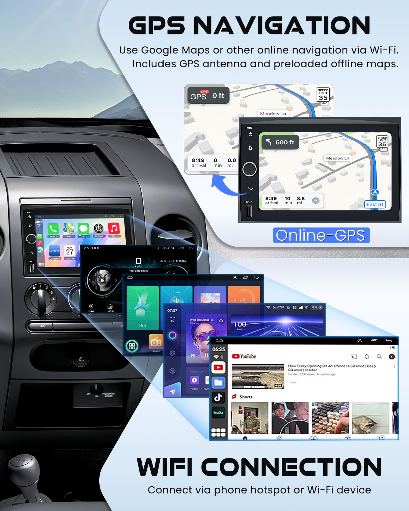 8-core+64G Car Radio for Ford F150/F250/F350 2004-2014, 7 Inch QLED Touchscreen Stereo Support Carplay & Android Auto Bluetooth/Voice Control/GPS/WiFi/Back-up Camera/SWC/FM, Android 15