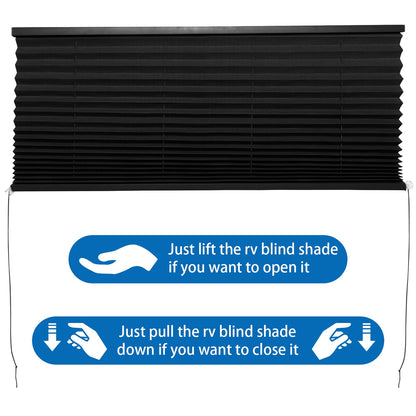 NOVINO RV Blinds for Camper Window, Pleated Shade 50inW x 38inH, Black