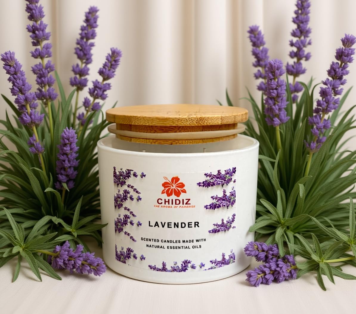 CHIDIZ Lavender Soy Scented Candles | Large 1 Wick Jar Candle | Up to 45 Hours Burning Time | Relaxing Aromatherapy Candles | Housewarming Gift for Women and Men (Medium, Lavender)