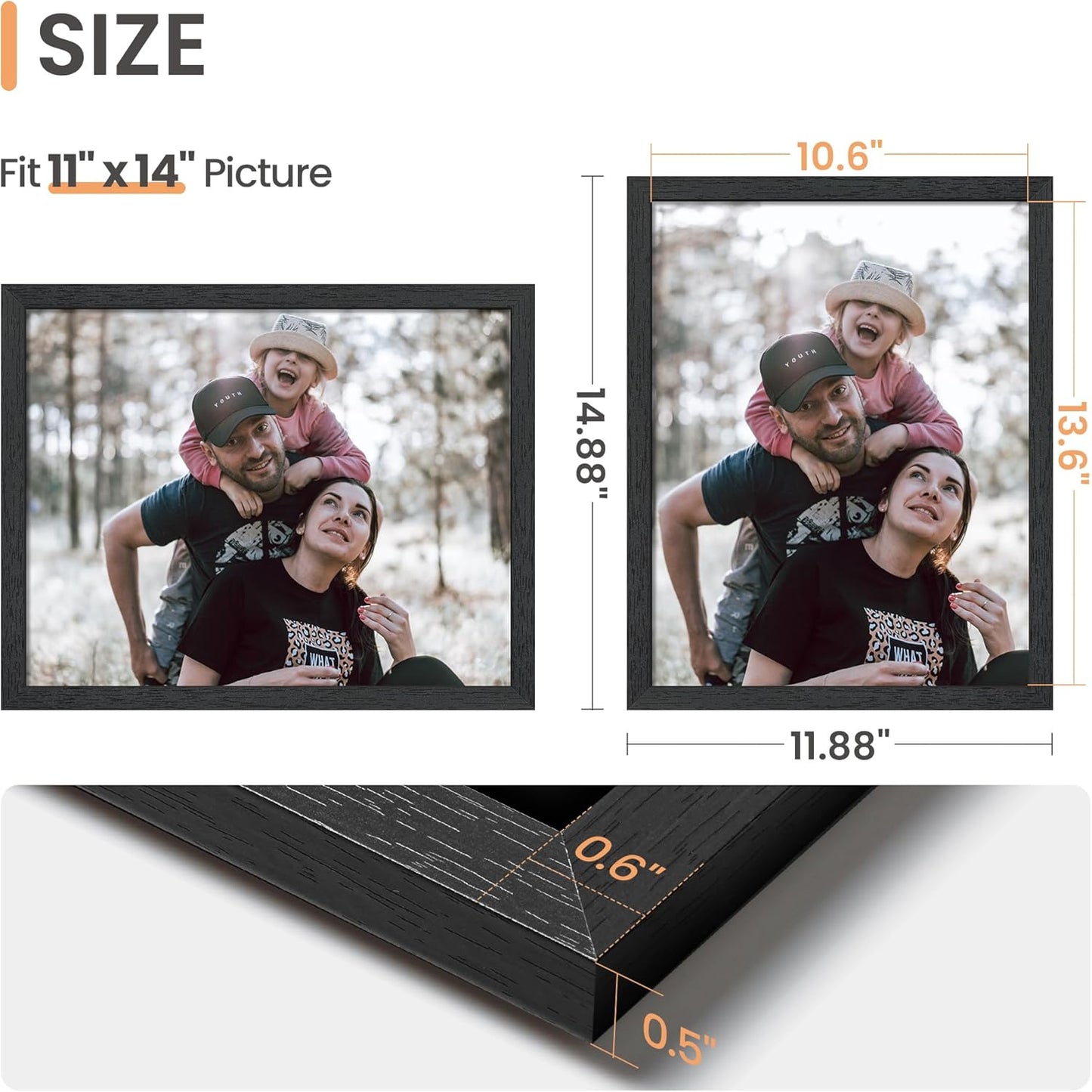 Upsimples 11x14 Picture Frame - Stylish Black Wall Gallery Frame Made of Engineered Wood | 1 Pack