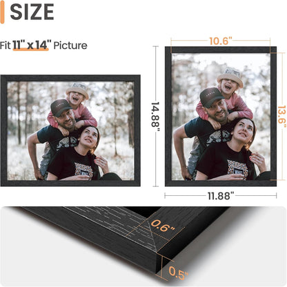 Upsimples 11x14 Picture Frame - Stylish Black Wall Gallery Frame Made of Engineered Wood | 1 Pack