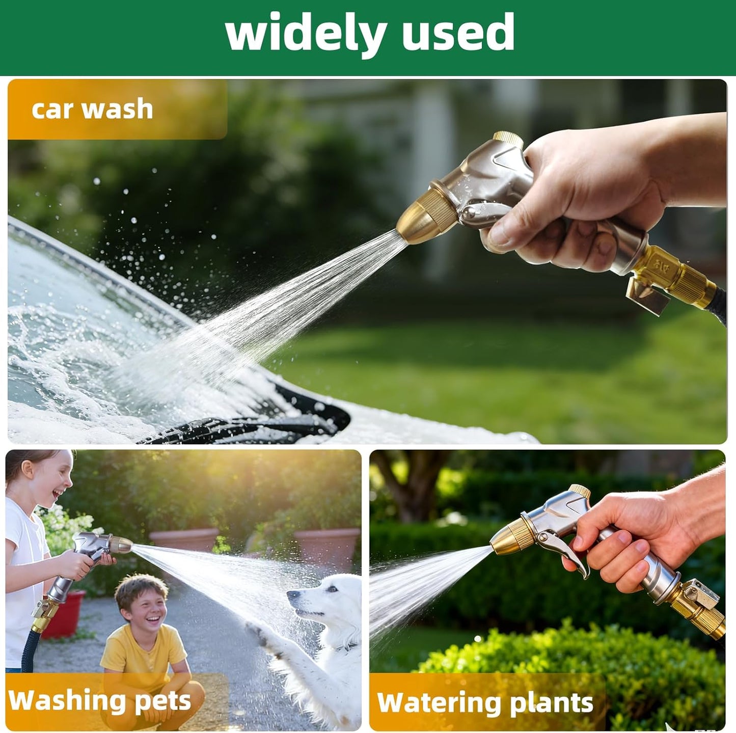 ARXIVE Heavy Duty Metal Garden Hose Nozzle - 4 Adjustable Spray Patterns for Lawn, Car, and Pet Care
