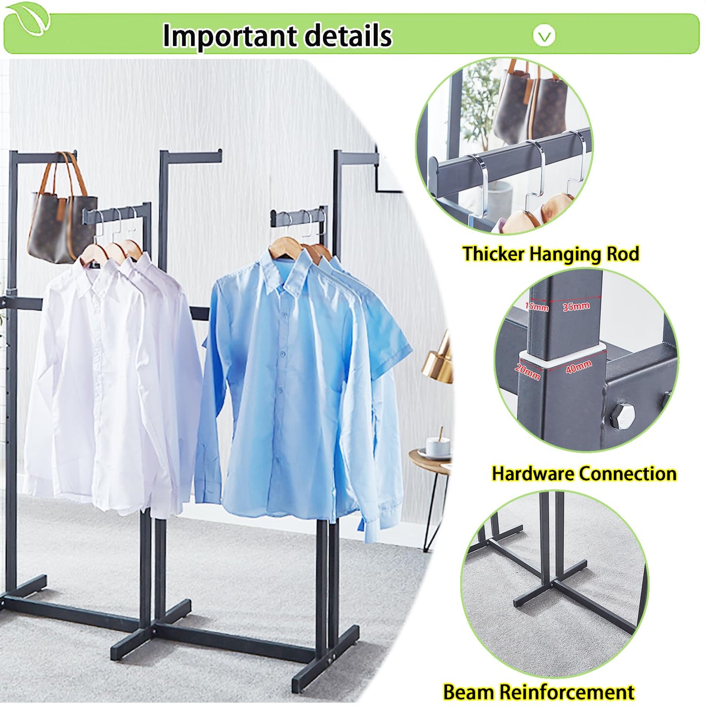 FKKPRVAX Floor Standing Metal Garment Rack - Heavy Retail Display Racks With Wheels, 6 Arms Clothing Rack, Square Tubing Portable Shirt Racks, Merchandise Display For Hanging Clothes (Black)