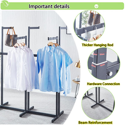 FKKPRVAX Floor Standing Metal Garment Rack - Heavy Retail Display Racks With Wheels, 6 Arms Clothing Rack, Square Tubing Portable Shirt Racks, Merchandise Display For Hanging Clothes (Black)