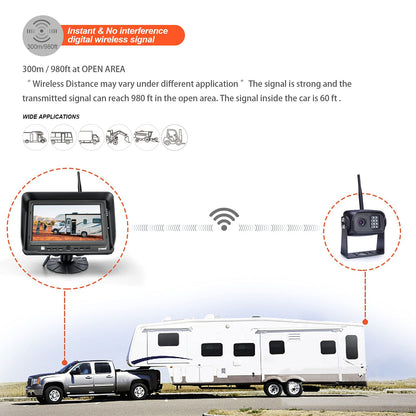 1080P Wireless Backup Camera System for RV, Trucks & Trailers – 7” HD Monitor, Stable Digital Signal up to 980ft, IP69 Waterproof Rear View Camera with Night Vision, Easy Install Kit