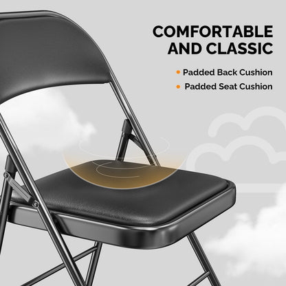 VINGLI 10 Pack Folding Chairs with Padded Seats, Metal Frame with Pu Leather Seat & Back, Capacity 350 lbs, Black