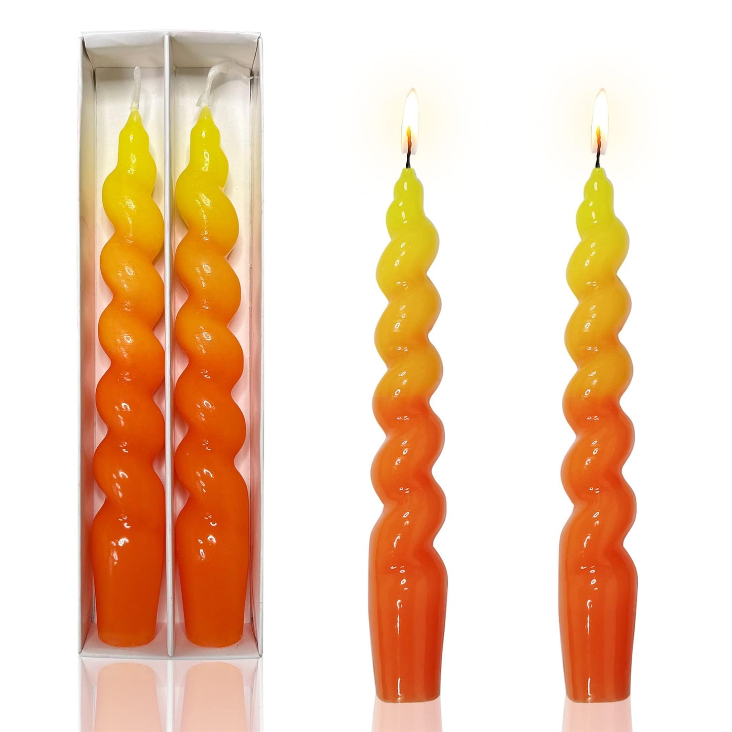 Colorful Candlestick Spiral Taper Candle, Gedengni 7.2inches Handcrafted Twisted Candlesticks Short Taper Candles Unscented Candle Sticks for Wedding Home Dinner Women Gifts,2S-Yellow Orange