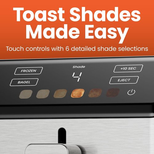 Chefman Smart Touch 2-Slice Digital Toaster - Touchscreen Controls, 6 Shade Settings, Extra-Wide Slots for Thick Breads - Stainless Steel