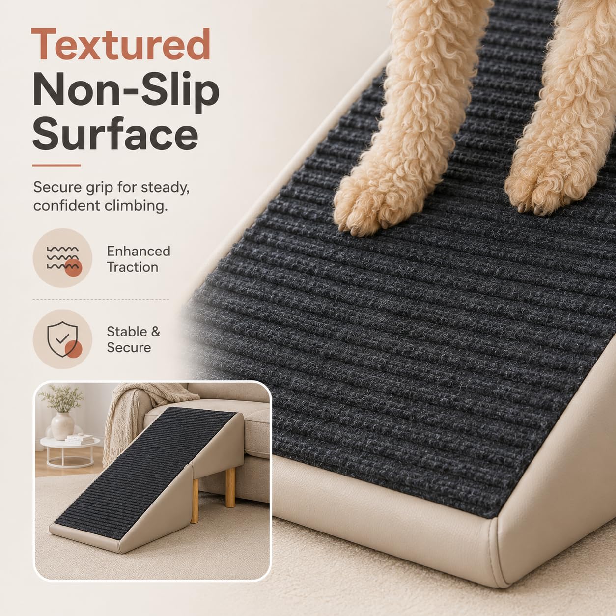 Dog Ramp for Couch, 16" H × 16" W 2-in-1 Split Ottoman Dog Stairs, Foldable Wooden Pet Ramp with 23° Gentle Incline & Non-Slip Surface, Pet Steps for Senior Small Medium Large Dogs (Off-White)