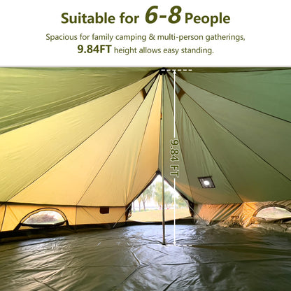 Bell Tent with Stove Jack, Spacious 16.4ft Family Glamping Yurt, 6-8 Person, 4 Season, Easy Setup, Waterproof, Ventilated Outdoor Shelter(16.4ft(Green))