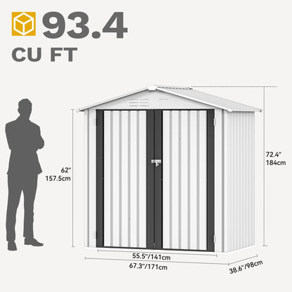 DWVO 6x4ft Outdoor Storage Shed, Lockable Metal Tool Storage Sheds, Waterproof Garden Sheds with Vents for Backyard, Patio, Garage, Lawn, White