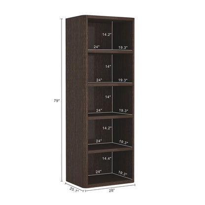 Manhattan Comfort Rivington 79" Tall Modern 5-Tier Bookcase, Open Shelving Storage Cabinet with Adjustable Shelves for Living Room or Home Office, Single Bookcase in Natural Oak