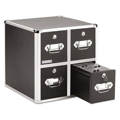 Vaultz CD Case Holder - File Cabinet CD Rack w/ 4 Drawers and Key Locks, 14 x 14.5 x 15.5 Inch DVD Organizer and CD Storage Box - Black