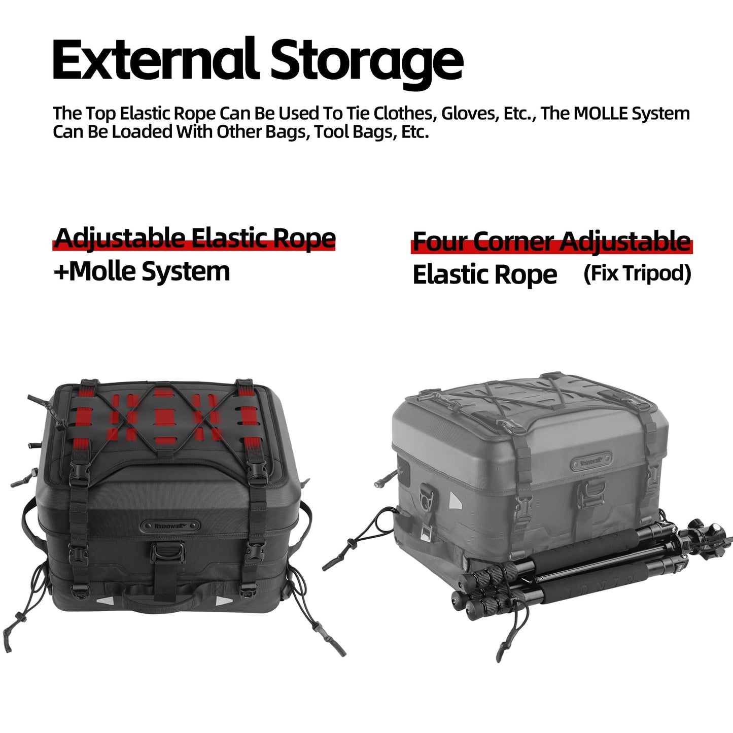 Rhinowalk Motorcycle Tail Bag 36L Hard Shell Top Case Waterproof Rear Pack with Expandable Capacity and MOLLE System (MFT2305)