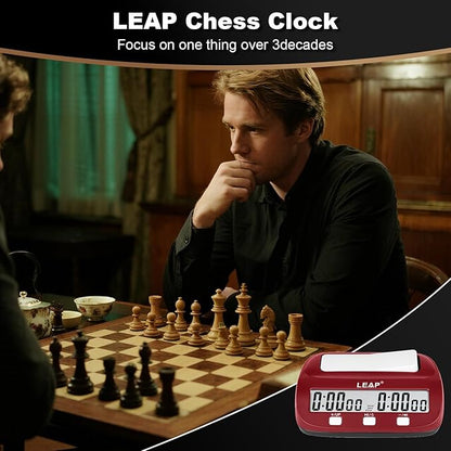 LEAP Chess Clock Digital Chess Timer Professional for Board Games Count Up/Down Timer with AlarmBonus and Delay Features Easy to Setup (Red/Black)