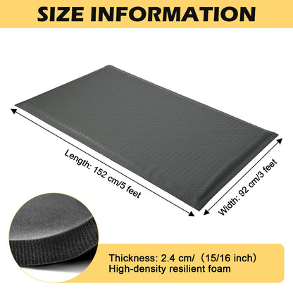 GOOFCXO 3 x 5 FT Anti Fatigue Mats Industrial 15/16 Inch Thick Soft Sponge Ergonomic Mat Durable Heavy Duty Diamond Plate for Standing Non Slip Industrial Grade Floor Mat for Leg & Back Pain (Gray)