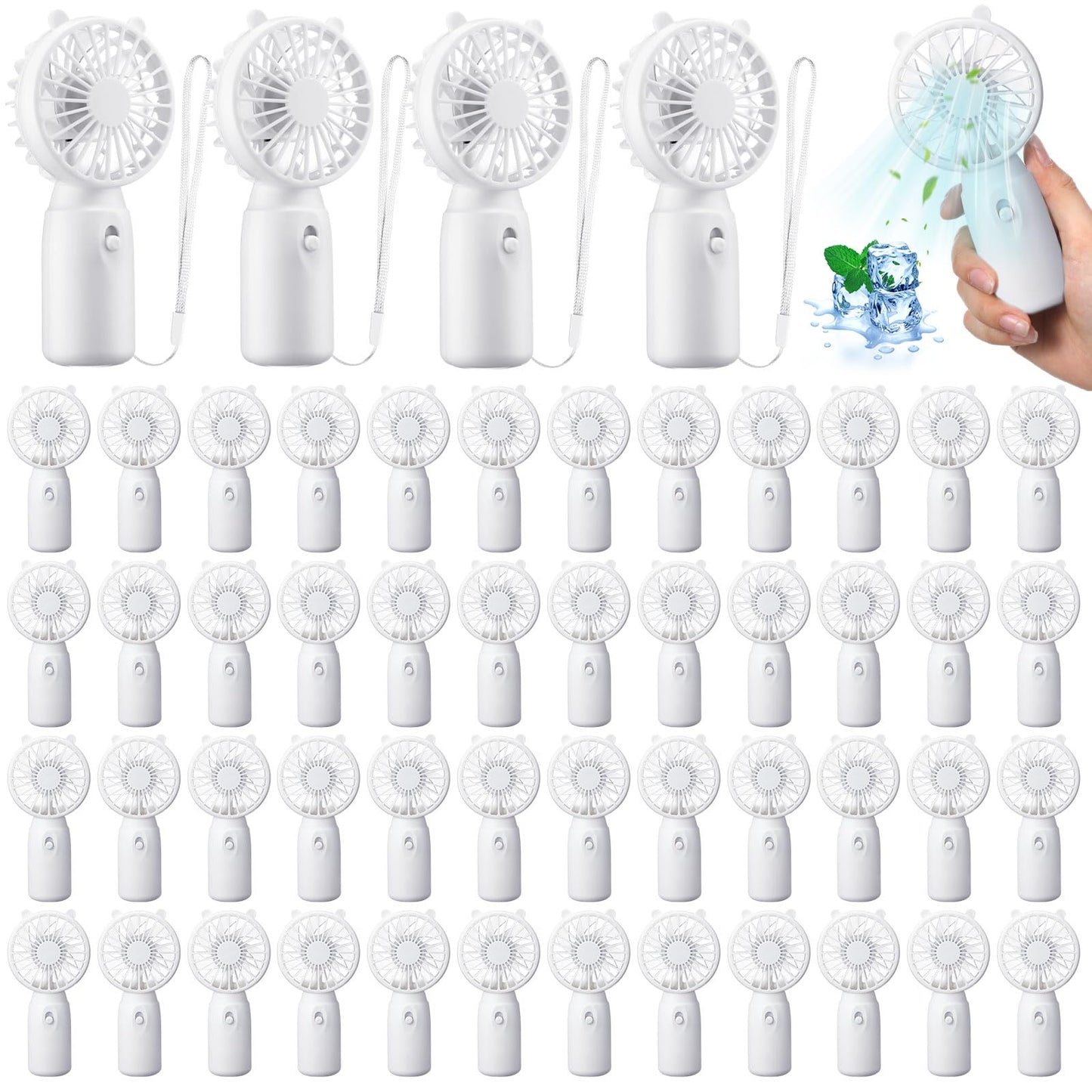 Glooglitter Mini Portable Fans Bulk Handheld Battery Operated Fan with Lanyard Lightweight Personal Fans for Summer Wedding Birthday Party School Office Cooling Gift(White,48 Pcs)