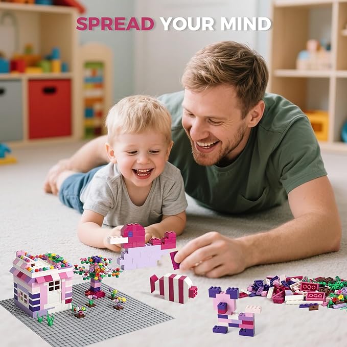 1800Pcs Building Bricks Classic Bulk Small Blocks Classic Building Bricks Set Basic Building Blocks(Pink Purple White)
