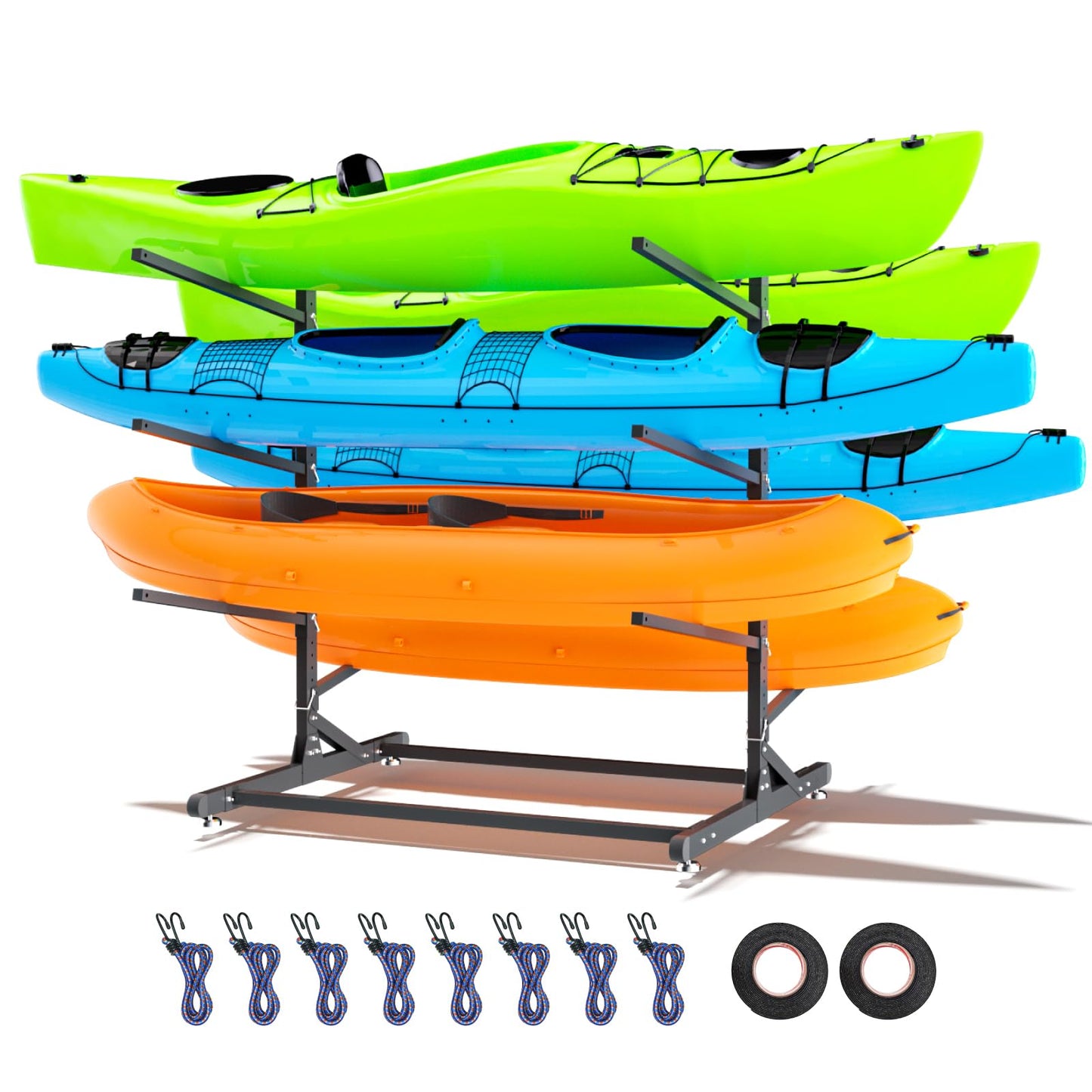 LNEUIE Kayak Storage Rack, Heavy Duty Kayak Rack for Garage, 6 Level Adjustable Kayak Stand Holds Up to 600 lbs for Kayaks, Paddleboards, Surfboards, Indoor Outdoor Kayak Holder(6 Kayaks)