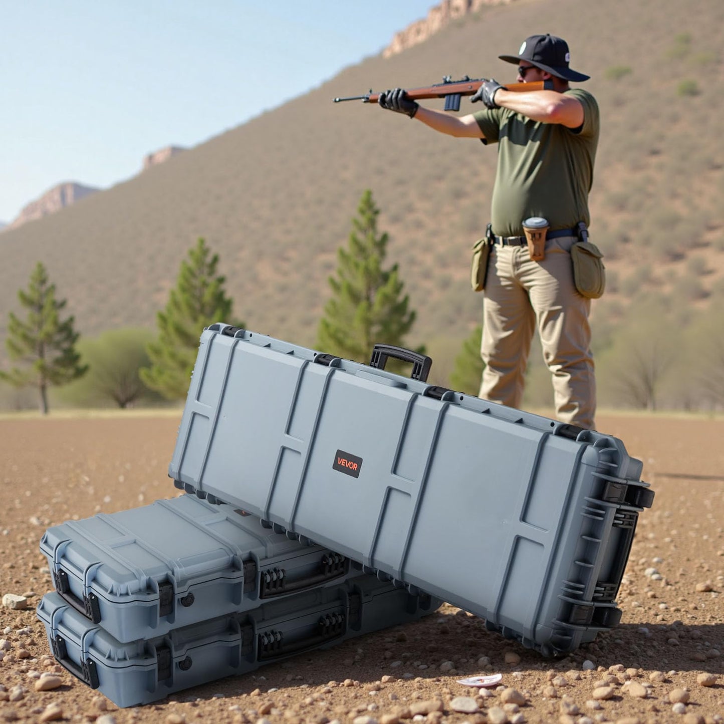 VEVOR Rifle Case, Hard Rifle Case with 4 Layers Fully-protective Foams, 52 inch Lockable Long Storage Case with Wheels, IP67 Waterproof & Dustproof, Grey