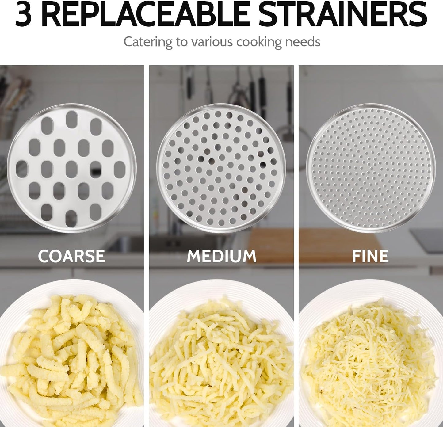 Sopito Stainless Steel Potato Ricer - Upgraded Masher with 3 Interchangeable Discs | Heavy-Duty Kitchen Tool