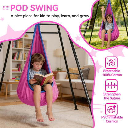 Swing Stand Frame with Sensory Pod Swings,Sensory Swing Set for Kids,Heavy Duty Metal Swings Frame,Cotton Sensory Pod Swing for Kids Indoor and Outdoor 330LBS Pink