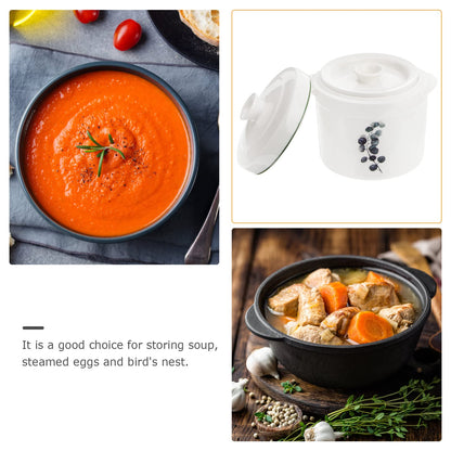 Zerodeko 1Set Ceramic Stew Pot with Lid, Small Steam Soup Bowl Steaming Cup for Home Kitchen Egg Custard Appetizer Bowl (13.50X13.00X13.00cm)
