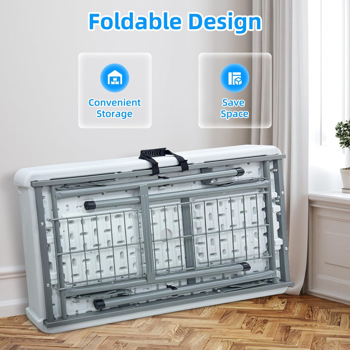 SHAREWIN Folding Ice Cooler Table, Skirt &Drain Hose Plastic Chill Table to Keep Drinks Cool, Portable Foldable Self-Serving Beverage Cooling Bar for Parties, Picnics, Barbecues, Fishing(White