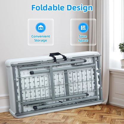 SHAREWIN Folding Ice Cooler Table, Skirt &Drain Hose Plastic Chill Table to Keep Drinks Cool, Portable Foldable Self-Serving Beverage Cooling Bar for Parties, Picnics, Barbecues, Fishing(White