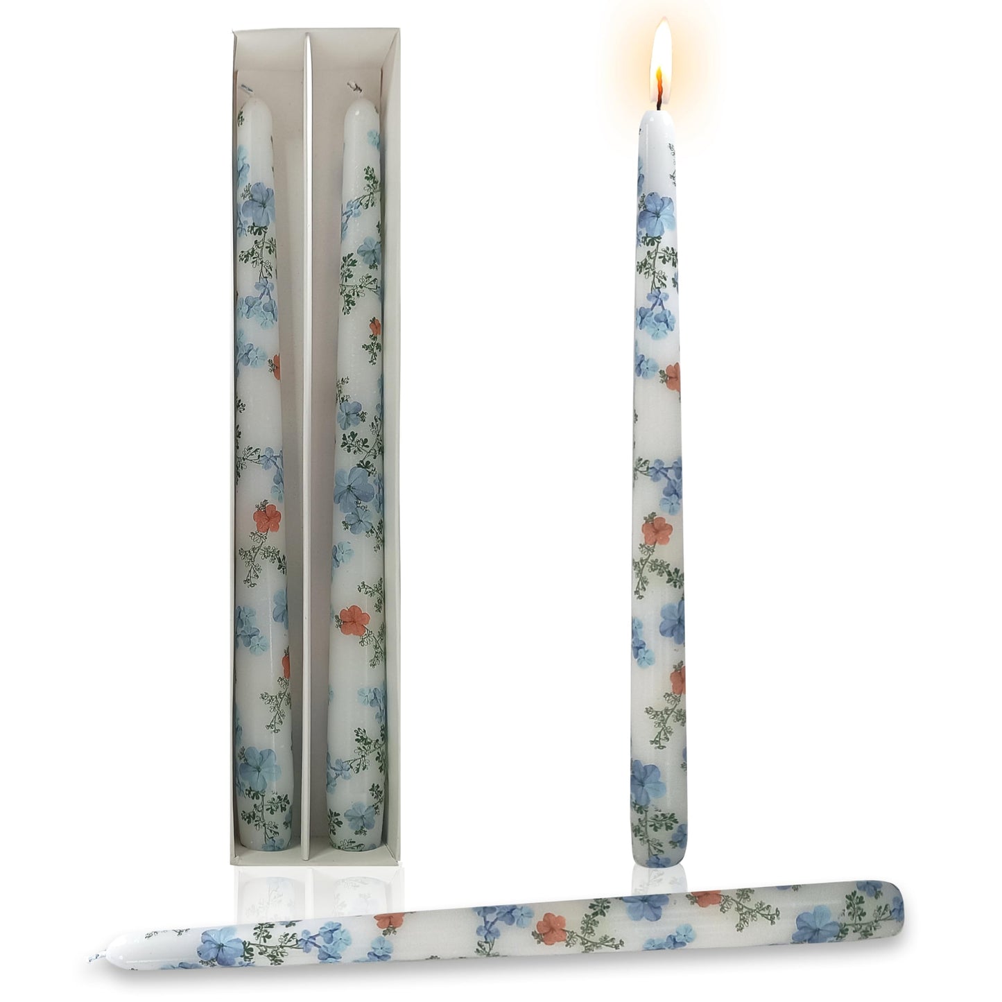 Printed Taper Candles Set of 2 – Hydrangea 10 Inch Candlesticks, Handmade Tapered Candles Unscented Long Candle for Wedding Dinner Table Home Decor
