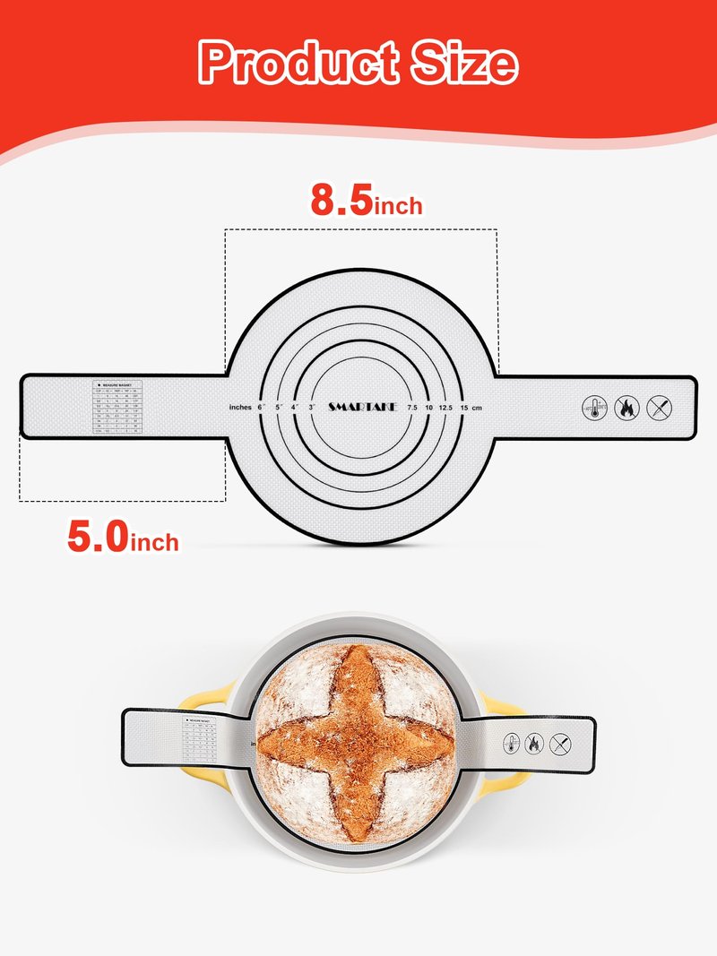 SMARTAKE 2-Pack Silicone Bread Sling for Dutch Oven, Reusable Bread Baking Mats with Long Handles, Include Spatula, Non-Stick Bread Baking Sheet Liners for Transferable Dough Pastry (Red & Black)