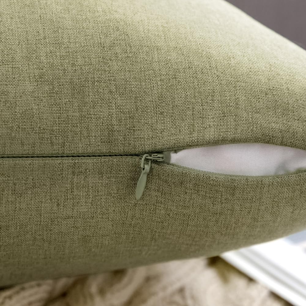 MIULEE Decorative Outdoor Throw Pillow Covers - Waterproof Faux Linen Cushion Cases | 20x20 Inch Light Olive Green (Pack of 2)