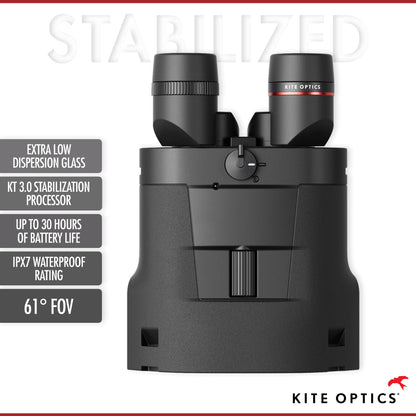 Kite Optics APC STABILIZED 18x50 ED High Performance Binoculars for Hunting and Bird Watching/Marine Use - 18x Magnification with Image Stabilization, IPX 7 Waterproof, Li-Ion Battery, +30 Hours