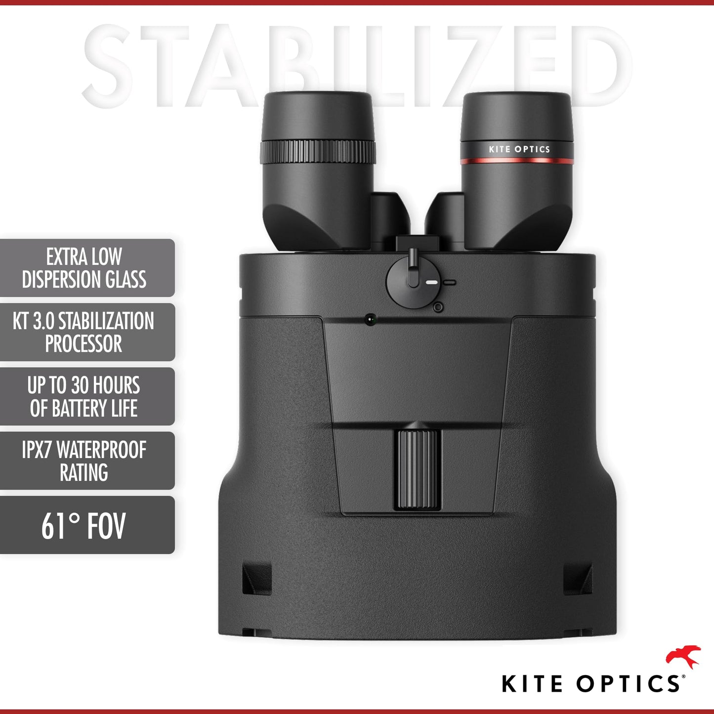 Kite Optics APC STABILIZED 18x50 ED High Performance Binoculars for Hunting and Bird Watching/Marine Use - 18x Magnification with Image Stabilization, IPX 7 Waterproof, AA Batteries