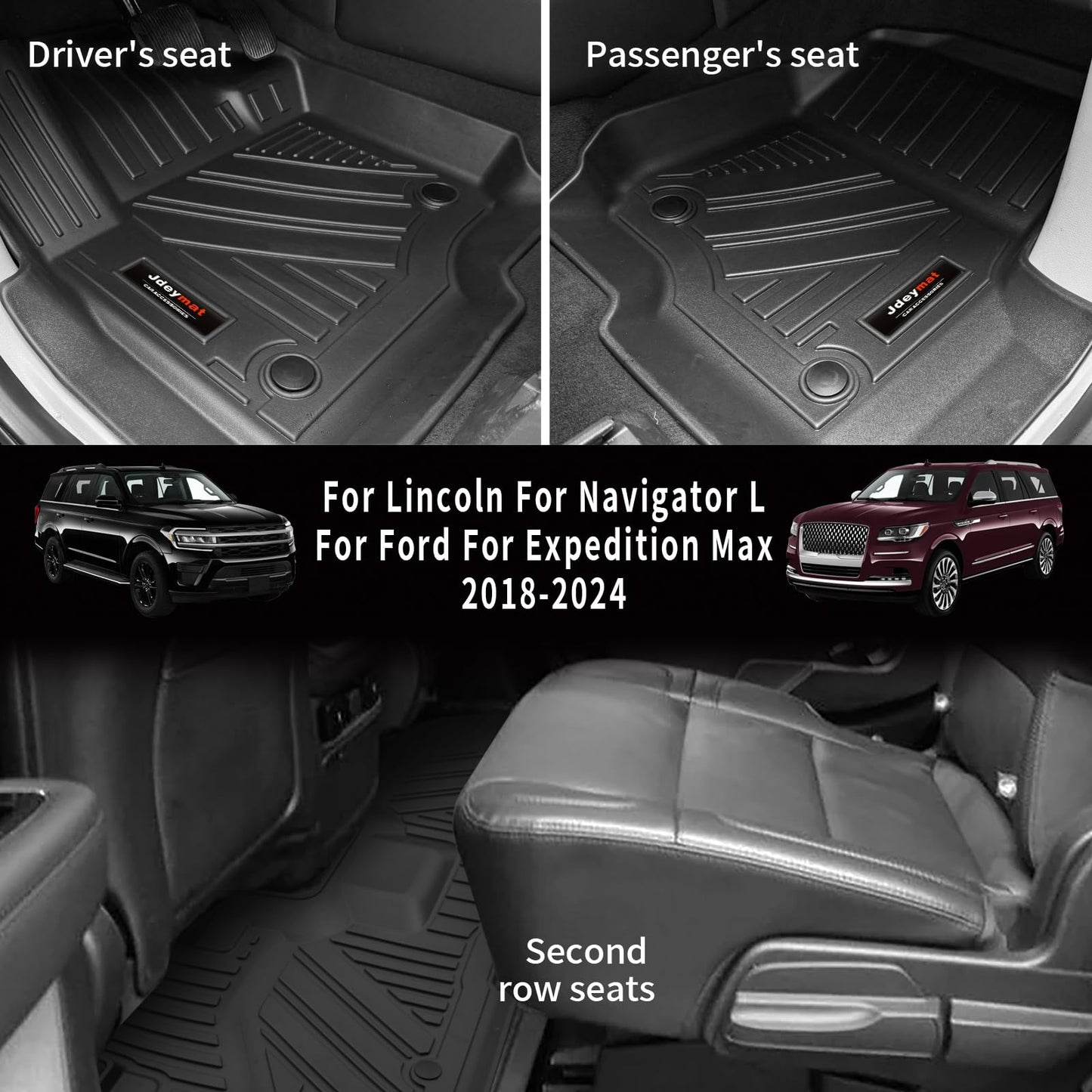 Jdeymat for Ford Expedition Max/Lincoln Navigator L 8-Seater 2018-2024 Floor Mats 3 Rows Trunk Cargo Liner and Backrest Mats All Weather TPE Accessories (8 Seat Full Set-Only for MAX Or L)