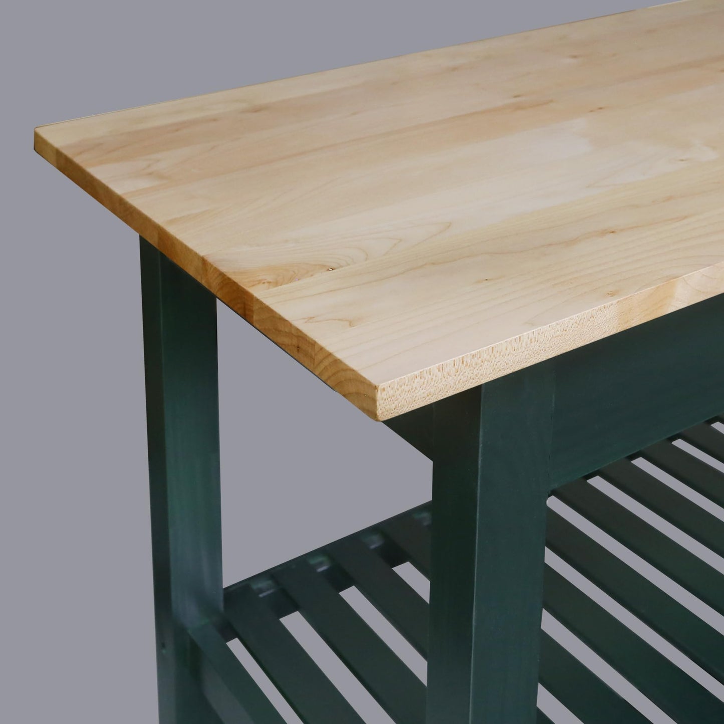 Kitchen Island with Solid Wood Top, Natural/Hunter Green