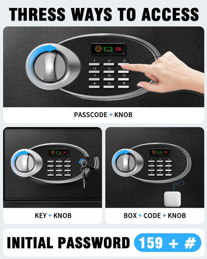 11.81" Tall Safe Box with Fireproof Waterproof for Documents - Steel Security Personal Safe with Digital Electronic Keypad, Emergency Battery Box & Combination Lock, Safety Box for Valuables Money