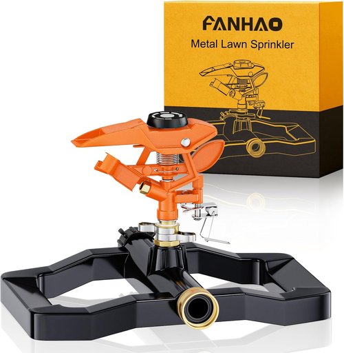 FANHAO Heavy Duty Pulsating Impact Sprinkler - 360° Rotating Lawn Irrigation System | Covers Up to 5,800 Sq. Ft