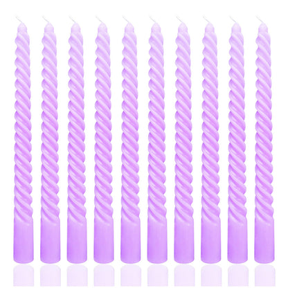 10 Inch Lavender Purple Spiral Taper Candle Set, 10 Pack Unscented Dripless Candlesticks for Dinner Party Wedding and Home Decoration
