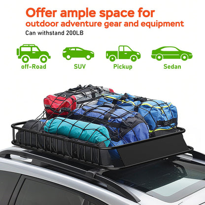Roof Rack Carrier Basket 51" X 36" X 5" Universal Rooftop Cargo Basket - 200LB Capacity with 15 Cu.Ft Waterproof Bag, Heavy Duty Roof Rack for SUV/Truck/Van Cargo Carrier, Corrosion-Resistant Steel