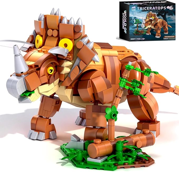 MENTOJOY Dinosaur Building Blocks Set - 729 Pcs Triceratops STEM Toy with Movable Parts Educational Gift for Boys Ages 8-12