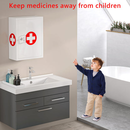 Wensha Locking Medicine Cabinet for Bathroom: Wall Mount Medical Box for Medication Storage - Large Capacity First Aid Wall Cabinet for Home, School, Office (White)