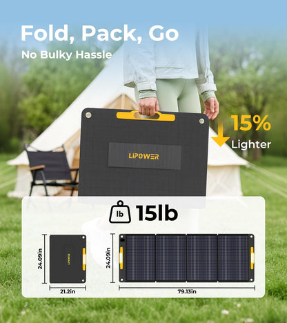 Lipower 200W Portable Solar Panels 18V, Foldable Solar Charger for Portable Power Station, IP68 Waterproof Foldable Solar Panel Power Backup for Generator, RV, Camping, Off Grid